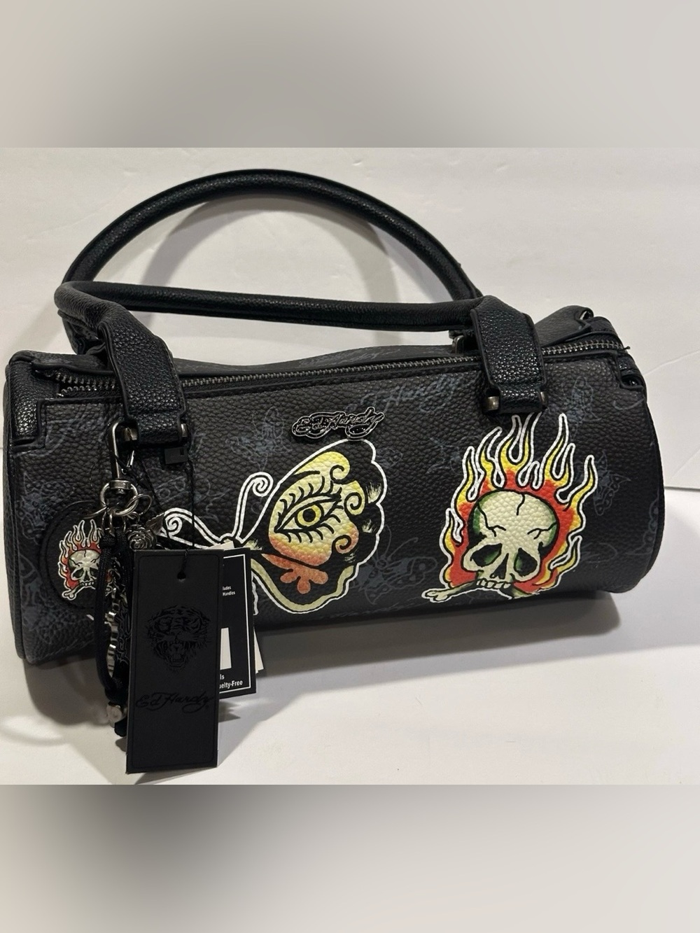 Ed Hardy Black Skull & Butterfly Barrel Handbag - Picture 5 of 8
